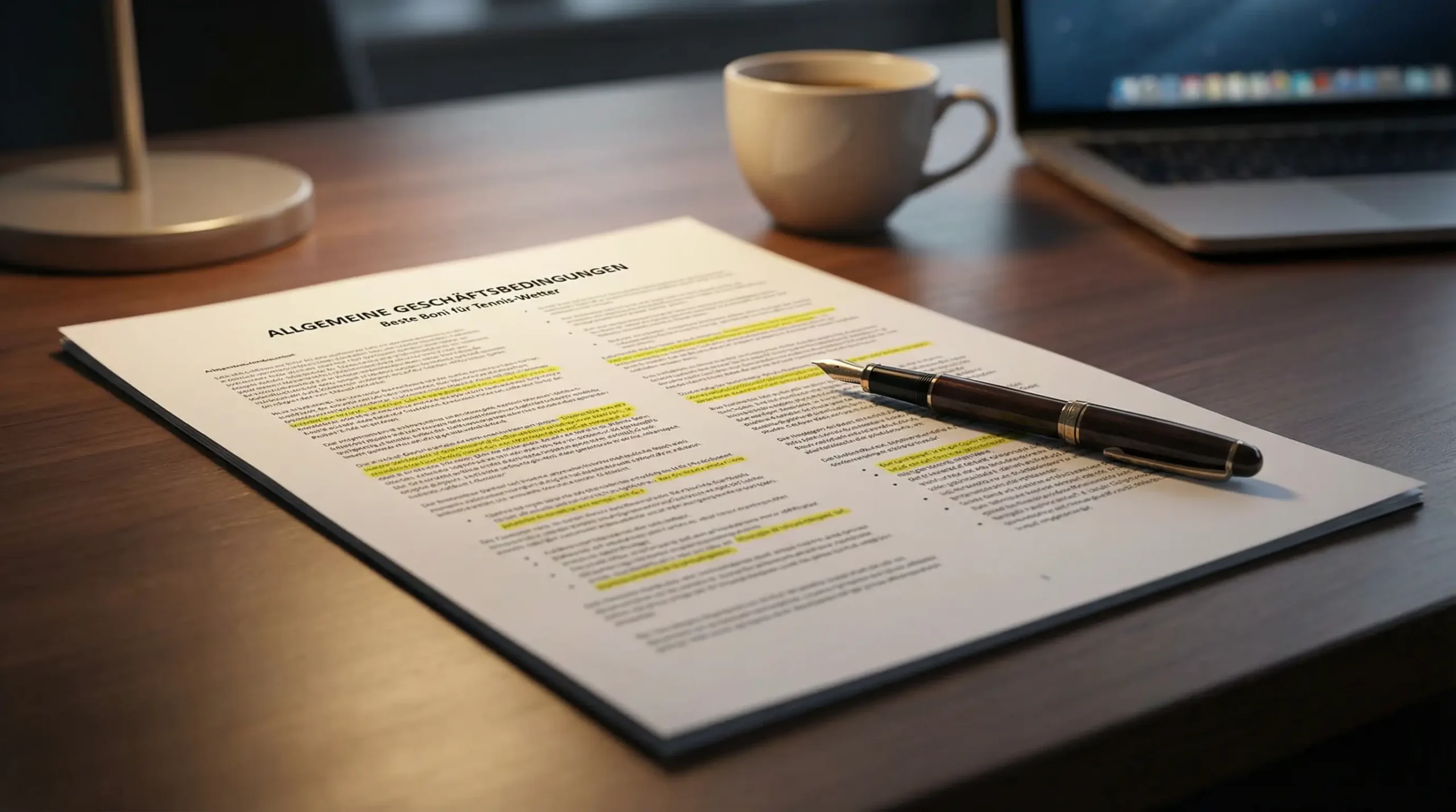 Dokument mit Bonus-Konditionen und Stift zur Unterschrift