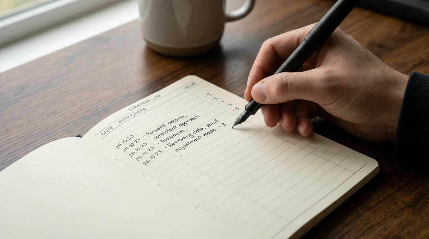 Hand schreibt Wettanalyse und Strategie in Notizbuch