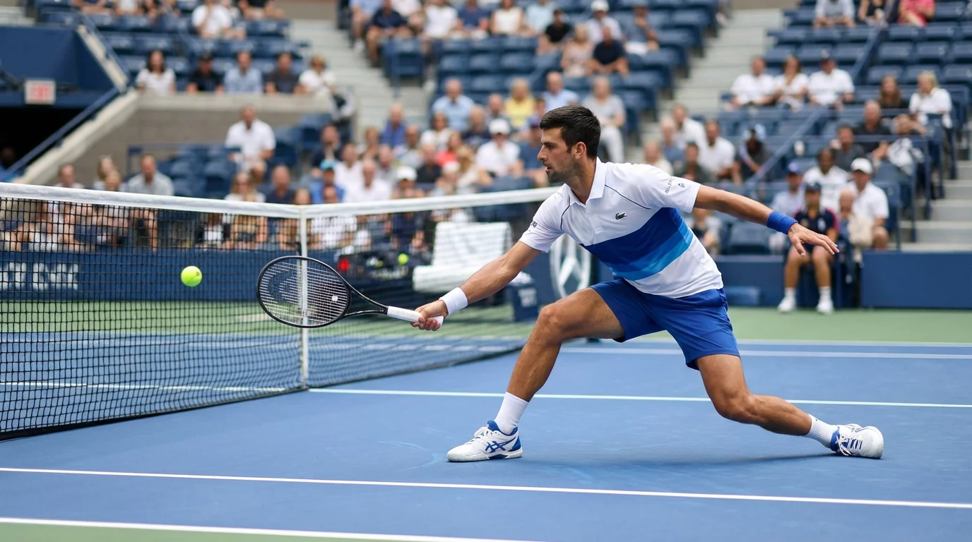 Tennisspieler am Netz während eines Spiels auf Hartplatz