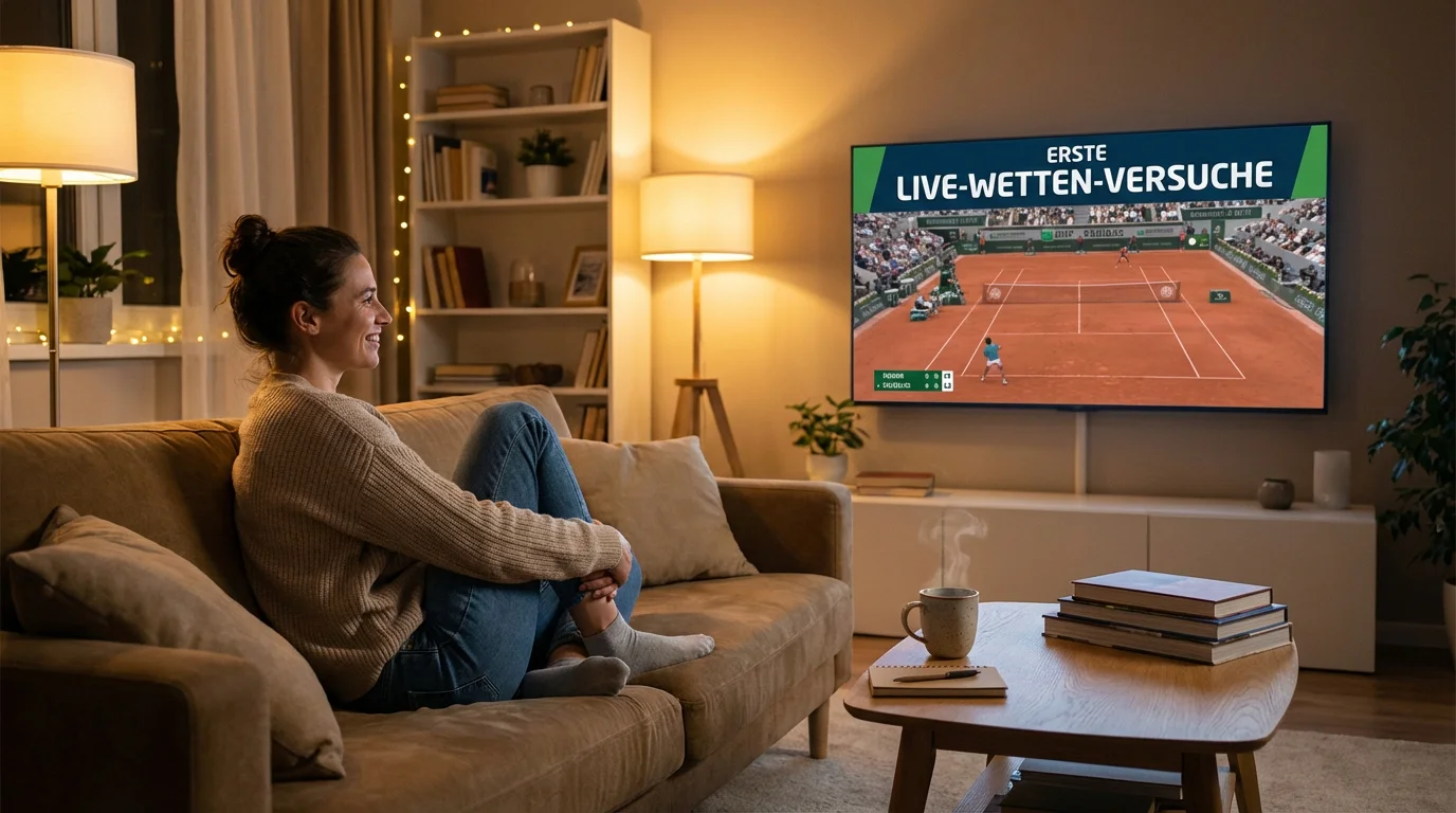 Entspannte Person genießt Tennismatch auf Fernseher im Wohnzimmer